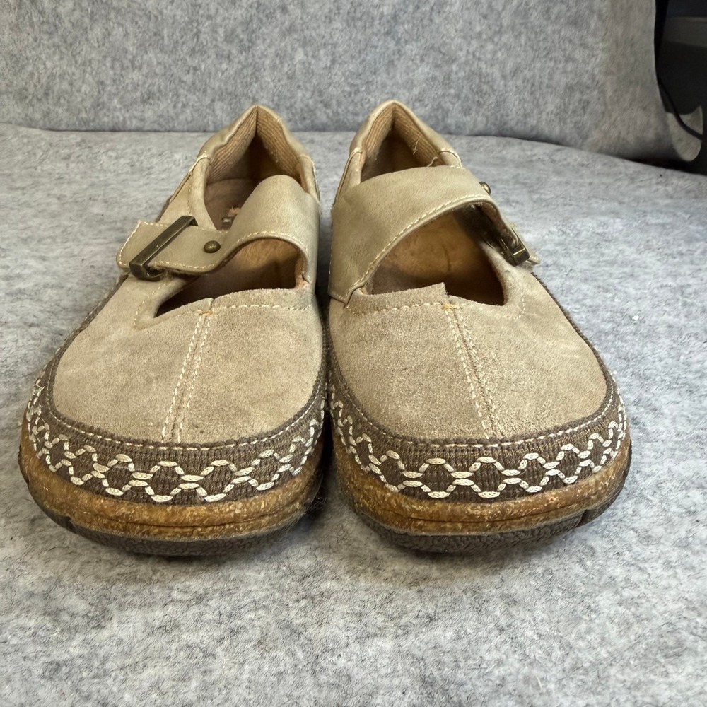 Earth Origins Womens Suede Leather Mary Jane Flats Taupe Beige Comfort Shoes